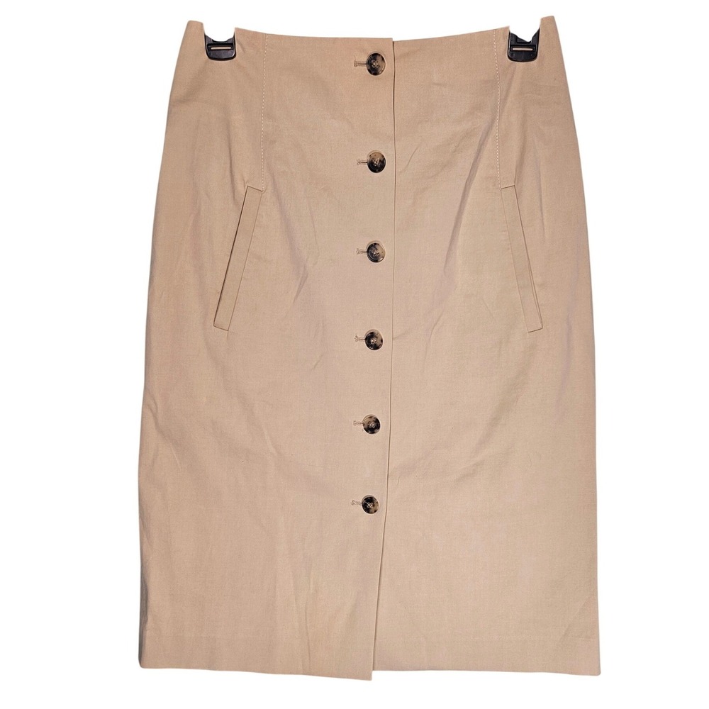 Theory Beige Button-Front Pencil Skirt